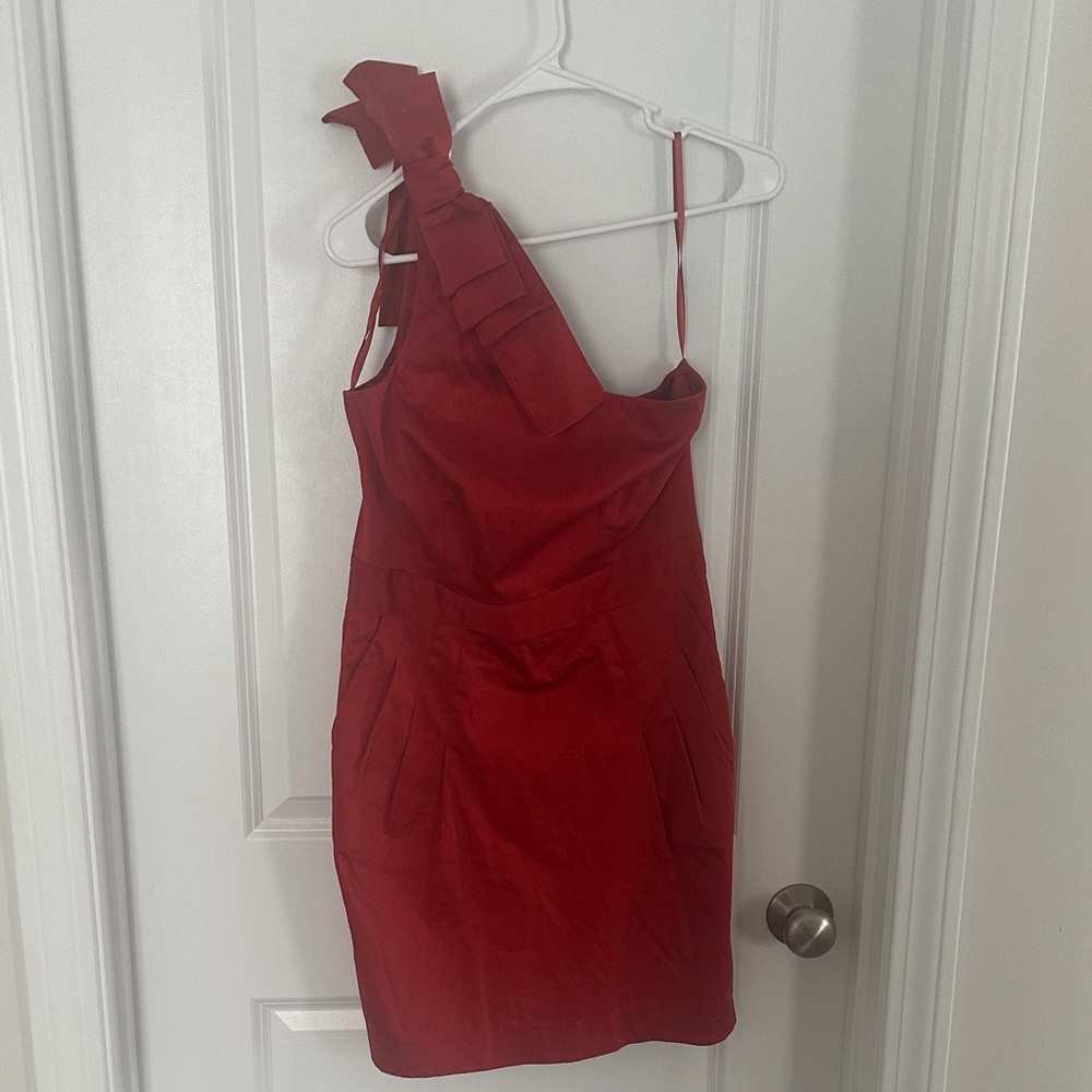 French Connection One-Shoulder Red Dress with Bow